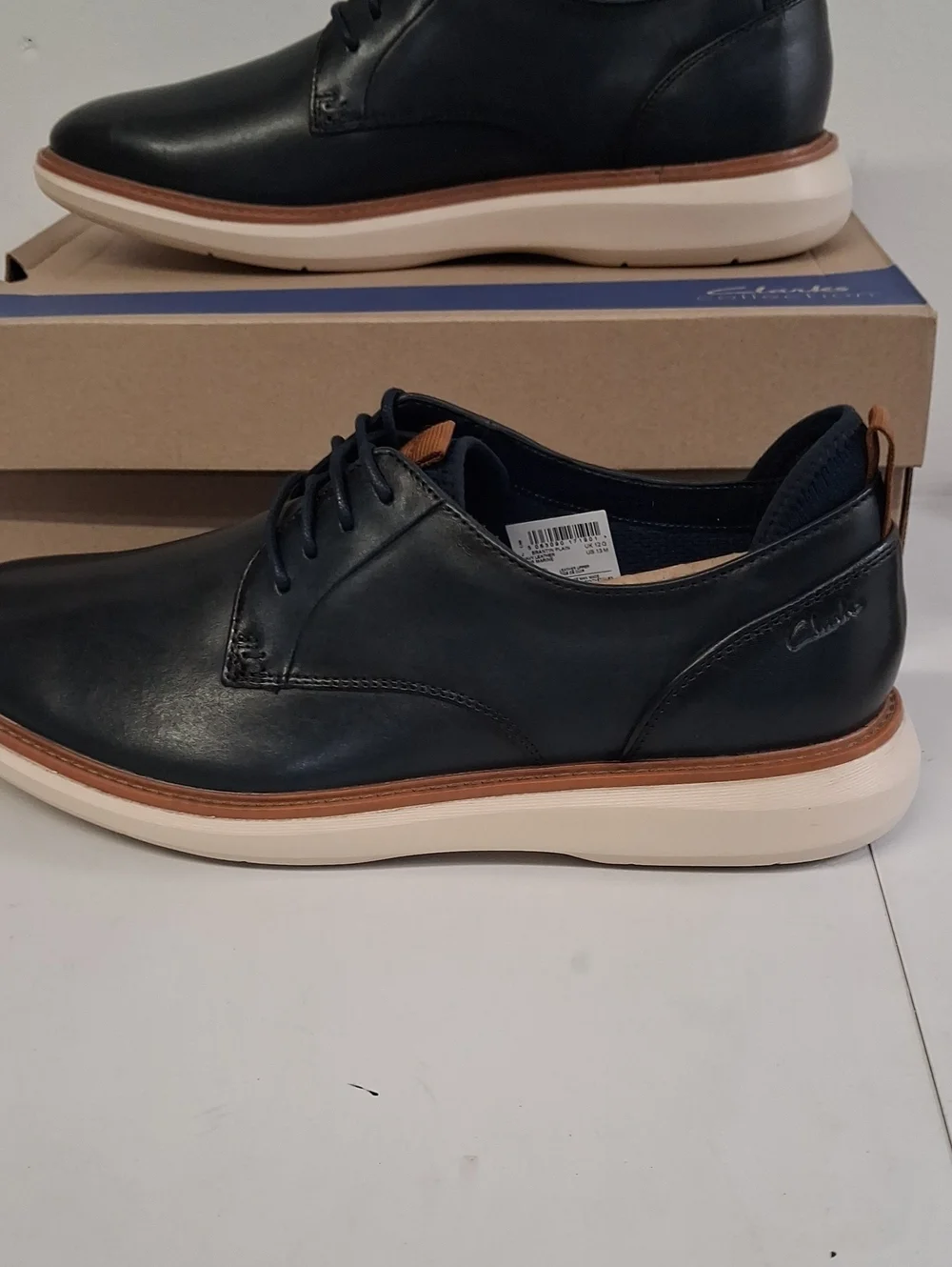 NWT Mens Clark's Brantin Navy Leather Casual Shoes